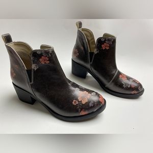 Goby Womens Shoes Floral Ankle Boot Slip -On size 36(5.5)leather Boots.